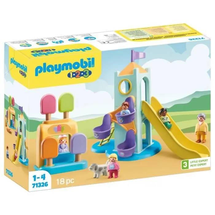 PLAYMOBIL 1.2.3 - 71326 - Aire de jeux avec toboggan géant pour les tout-petits 18-36 mois-0