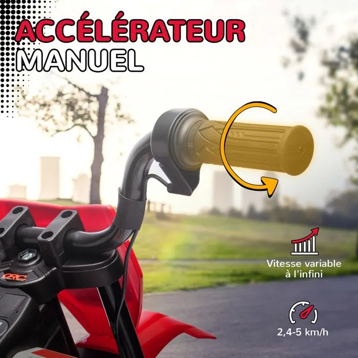 Moto électrique pour enfant - AIYAPLAY - de 3 à 6 ans - 2 moteurs 12V, vitesse max. 5 km/h - roues d'entraînement - musique - rouge-4