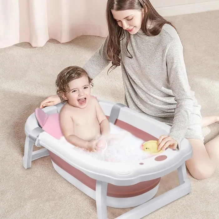 LARS360 Baignoire Pliable Bébé Pliante avec Coussin de Bain Baignoire Bébé Ergonomique pour Bébés et Nouveau-nés (Rose)-3