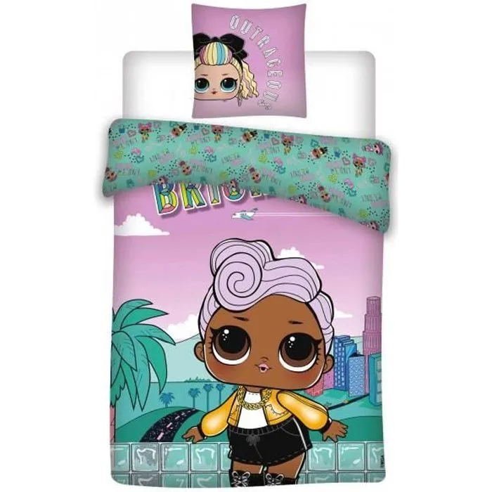 Parure de Lit Enfant LOL Surprise Outrageous - Housse de Couette Coton 140x200cm - Sous Licence Officielle LOL-0