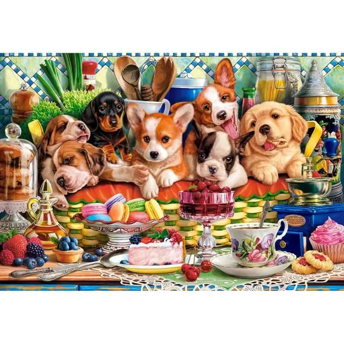 Puzzle 1000 pièces : Chiots Dessert-0