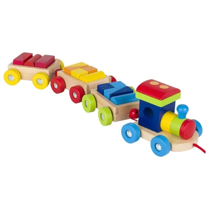 Train en bois Orlando - Cubes de construction - Bébé - Rouge et jaune-1