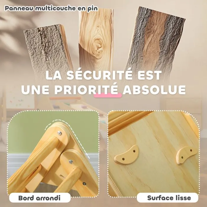 Triangle d'escalade - AIYAPLAY - 3 en 1 en bois pour grimper et glisser - charge max. 50 kg, pour enfants 18-48 mois - bois naturel-5