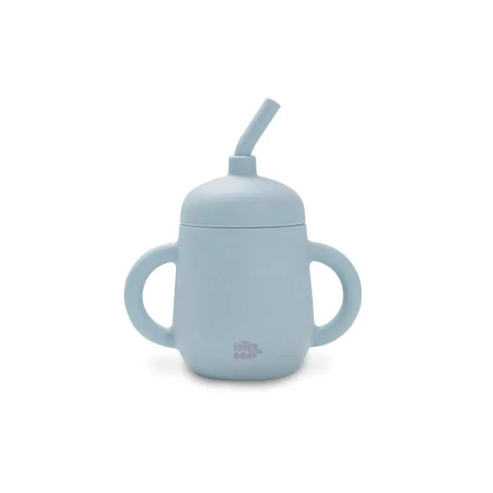 Tasse a bec - gobelet - verre d'apprentissage Interbaby - SI007-73 - Tasse Anti-goutte et paille pour bebe en silicone bleu-2