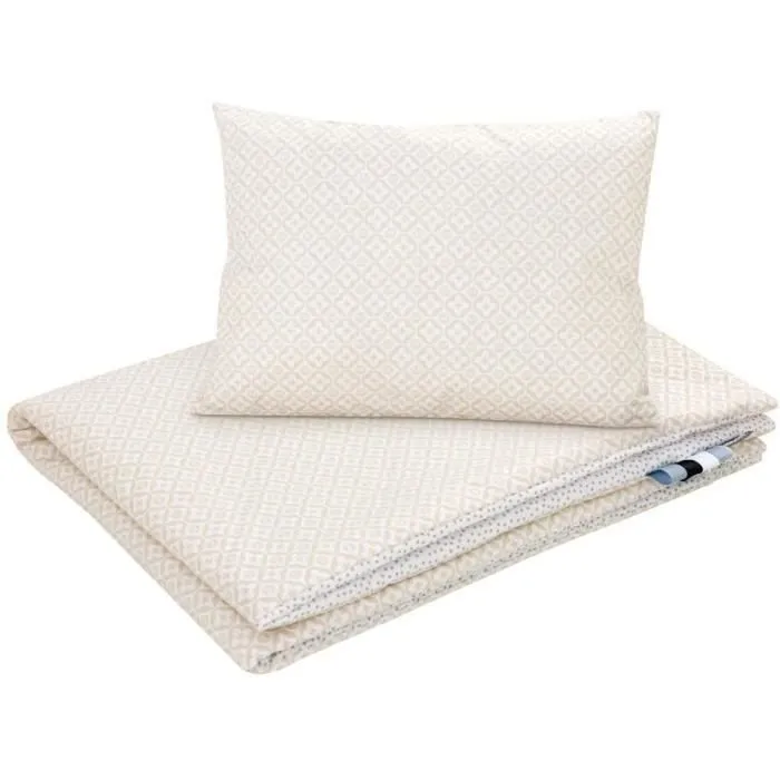 Bellochi Set de Couette Bebe 75x100 cm et Coussin Enfant 30x40 cm - Réversible et Lavable - Coton - Beige Dots-1