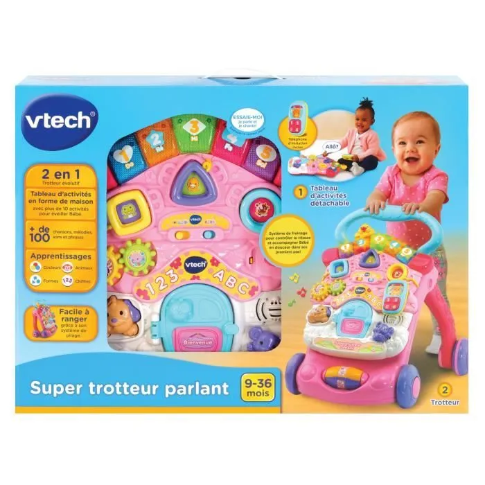 Trotteur parlant 2 en 1 VTECH - Super Trotteur - Rose pour bébé de 9 à 36 mois-2