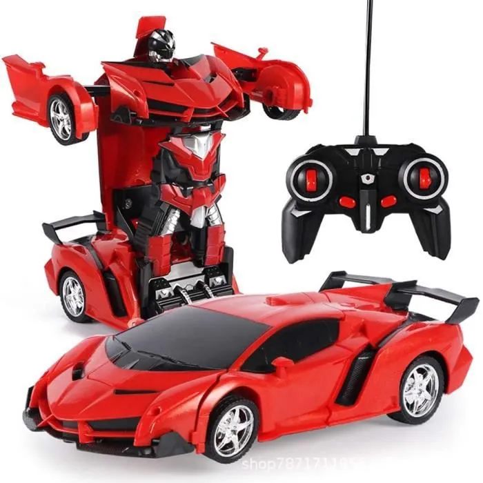 Voiture télécommandée transformable en robot - Voiture RC 2 en 1 - Rouge - Enfant - Mixte-0
