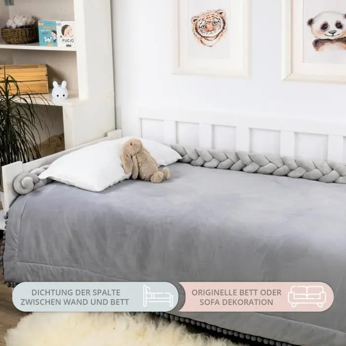 Tour de lit bebe 150 cm - tour de lit tresse bebe fille et les garçon coussin serpent bébé Gris-3