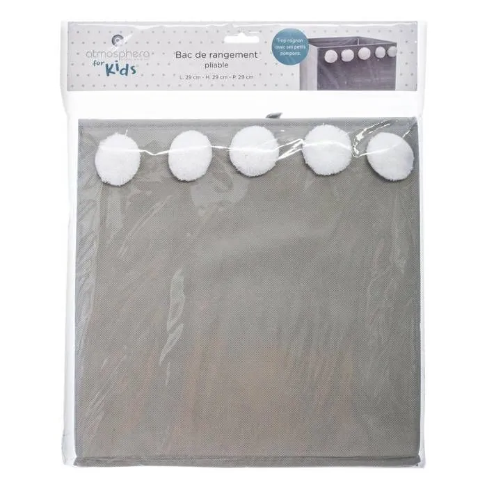 Bac de rangement enfant pompons - gris - Gris - Atmosphera createur d'interieur-2