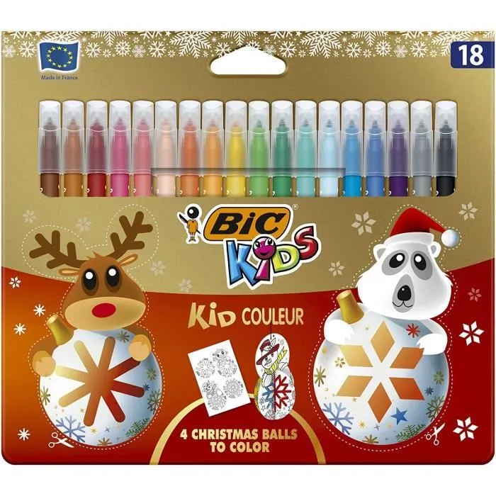 Feutres de coloriage - BIC - Kid Couleur - Edition Limitée Noël - 18 couleurs - Pointe moyenne-0