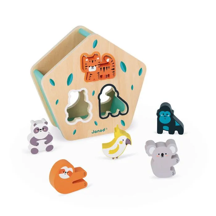 Boîte à Formes Animaux - Jouet d'Eveil en Bois JANOD - Dès 18 mois - Multicolore - 55x22x53cm-1