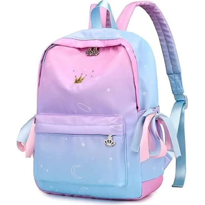 sac à dos arc en ciel pour filles enfants cartable enfants cartable femmes sac à dos décontracté avec prise casque-0