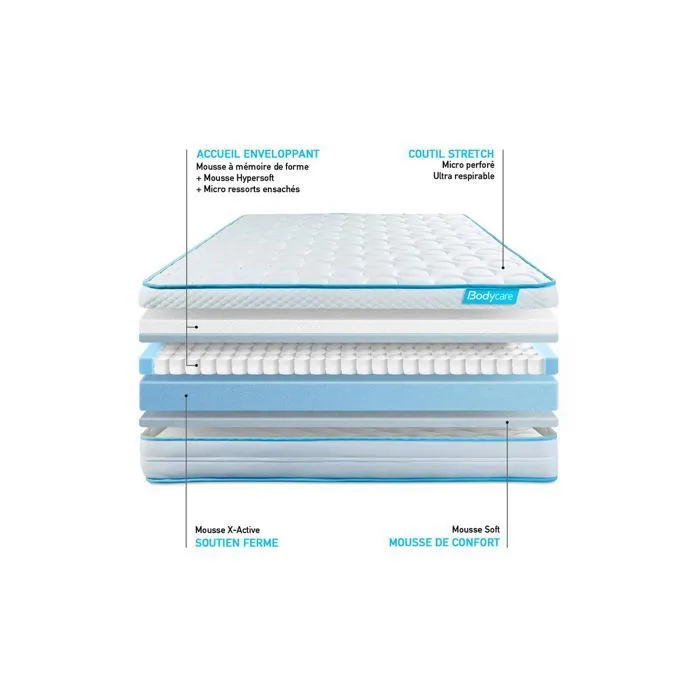Matelas BodyMax micro ressorts ensachés et mémoire de forme 90x200-0