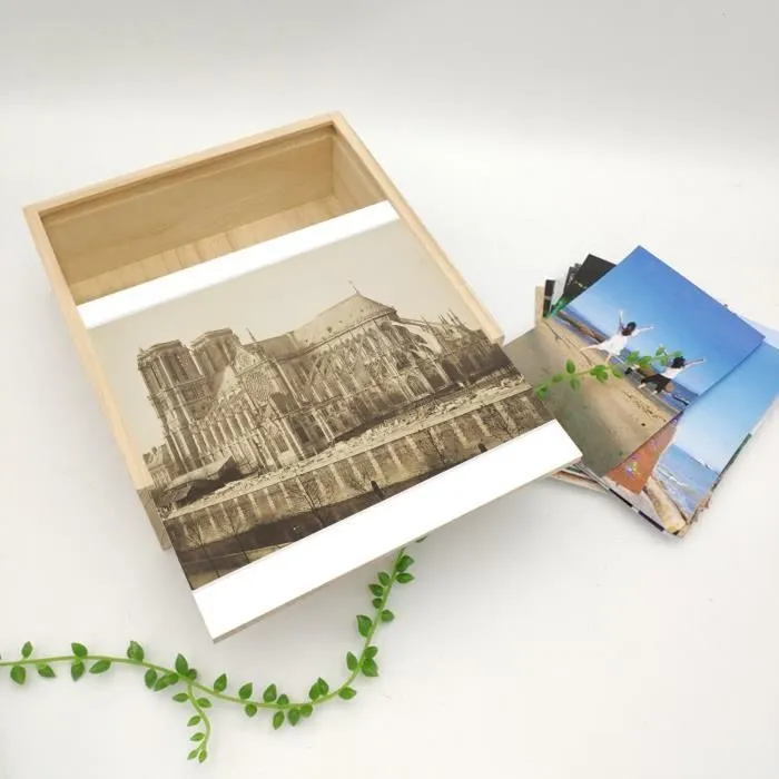 Boite Coffret en Bois - Cathedrale Notre Dame De Paris 1860 Photo Rare Vintage Ancien  (11 x 11 x 3,5 cm)-3