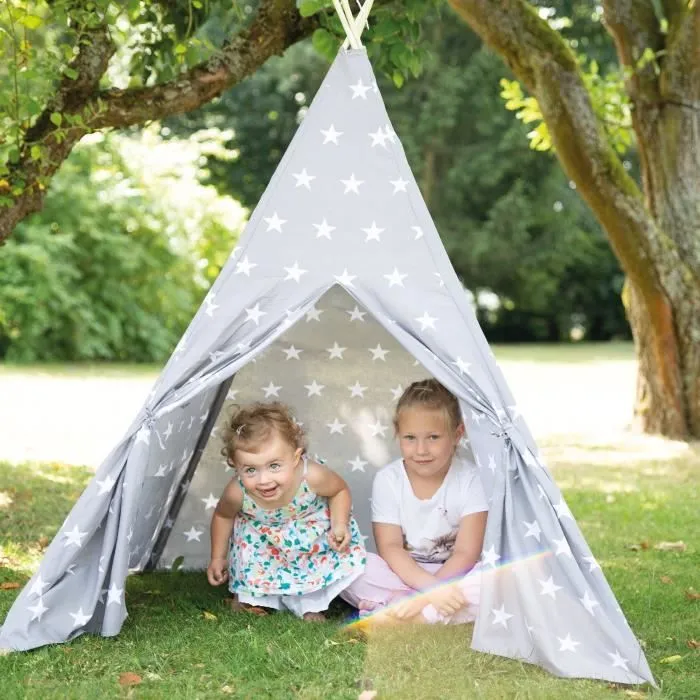 ROBA Tente de Jeu Little Stars - Tippi Tente Exterieur / Intérieur pour Enfants - Imprimé Étoiles - Gris-1