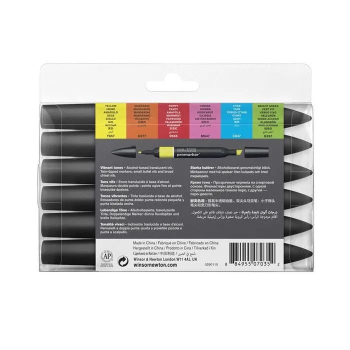 Lot de 6 Feutres Promarker - tons vifs  - Winsor et Newton-2