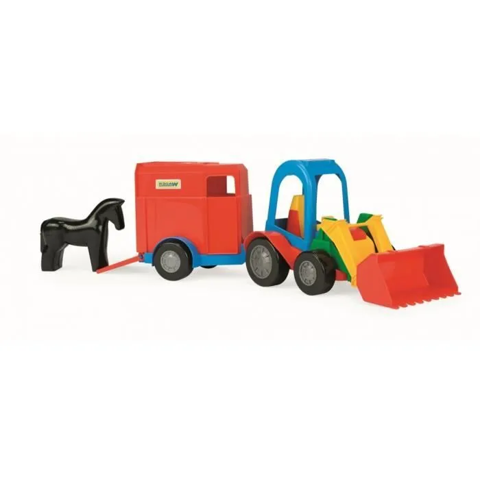 Jouet - WADER - Chargeur avec Remorque 35204 - Tracteur Rouge - Figurine de Cheval - 41 cm-0