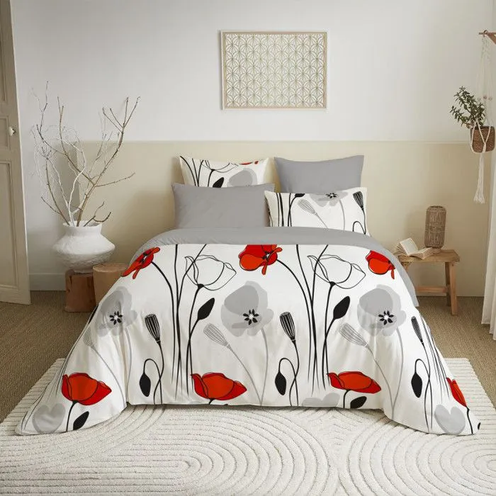 Pack complet housse de couette - Coquelicot - 240x220 cm - 100% coton - Lavable en machine - 6 pièces-1