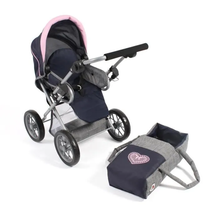 Poussette combinée pour poupée LENI, bleu foncé - gris-3