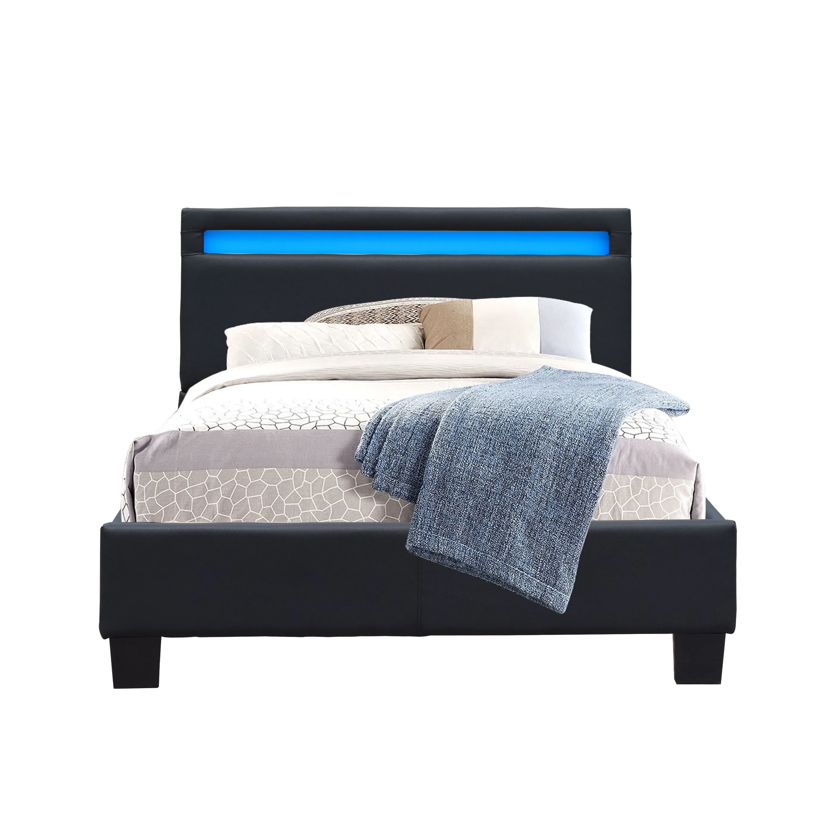 angel - Solide et Confortable Lit 120x190 avec Sommier Tte de Lit avec Eclairage LED Couleur NOIR Pieds en 10 cm p-0