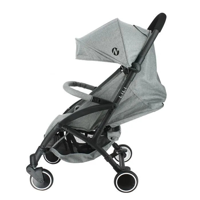 Bebeboutik NANIA Poussette compacte Lili 0 36 mois Jusqu a 15kg Dossier inclinable Roues pivotantes a suspensions Gris