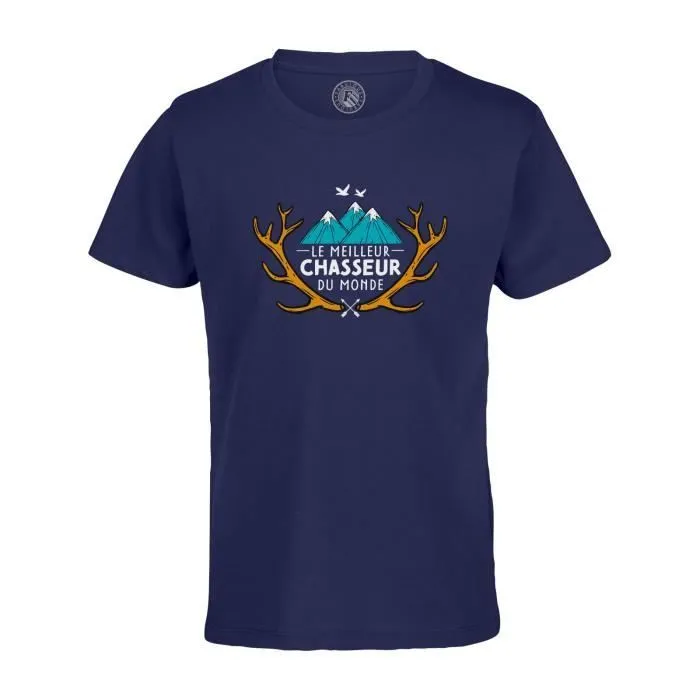 T-shirt Enfant Bleu Le Meilleur Chasseur du Monde Chasse Montagne-0