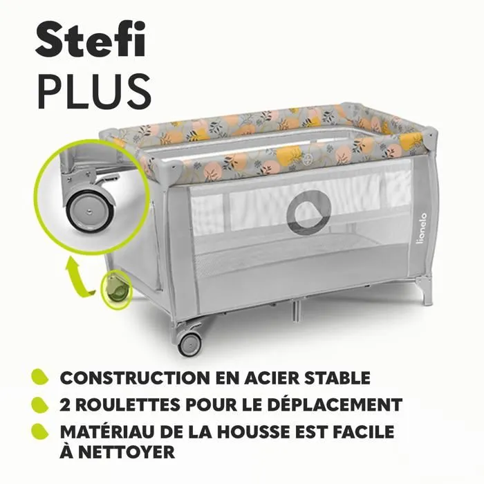 Lit parapluie compact 2en1 LIONELO Stefi Plus - Parc bébé - Matelas en mousse T25 - 0-36 mois - Pliage Rapide - 2x Roulettes - Vert-3