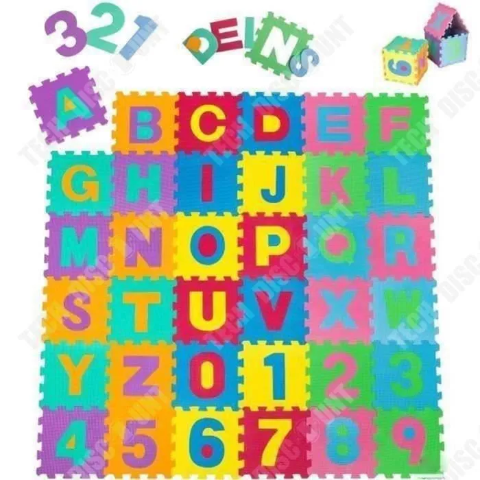 TD® Tapis en mousse détachable pour enfants et bébés - apprentissage décoration éducative alphabet chiffres 36 dalles A à Z et 0 à 9-0