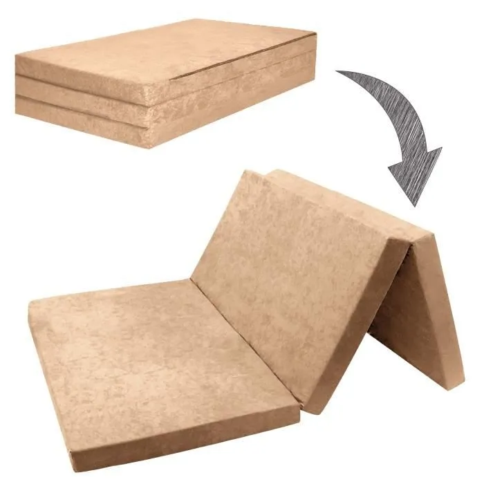 Matelas d'appoint pliant 2 personnes - FORTISLINE - Mousse polyuréthane - Beige - 120x195 cm epaisseur 9 cm-0
