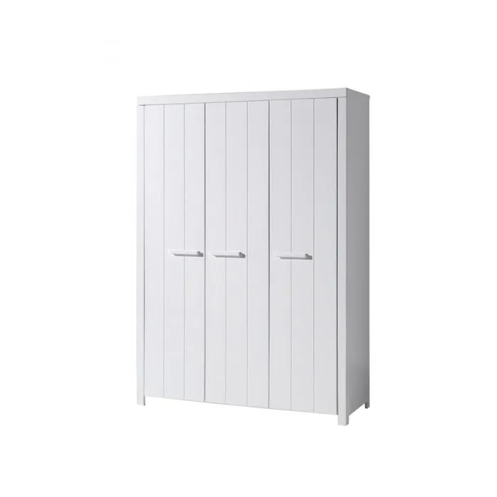 Lit simple enfant Vipack ERIK 90x200 cm + chevet en bois + armoire 3 portes blanc-4