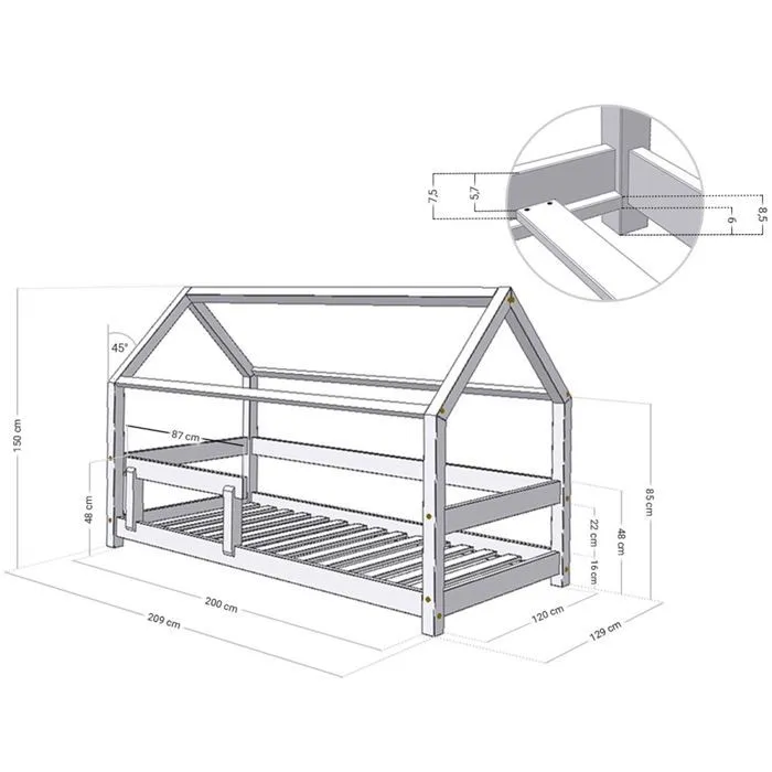 Lit cabane enfant TERY 120 x 200 Blanc-2