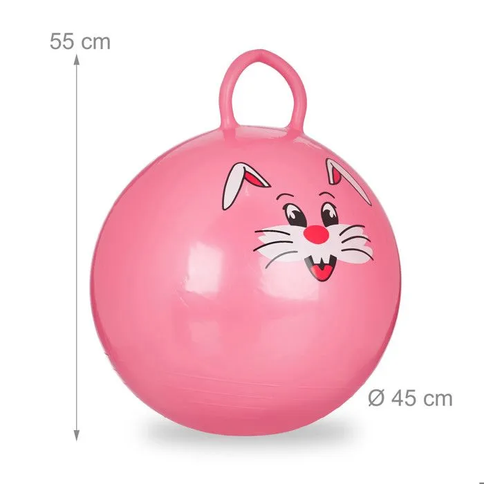 Relaxdays Ballon sauteur, Ballon gonflable sauteur motifs animaux, intérieur et extérieur, poignée, 45cm diamètre, rose-3