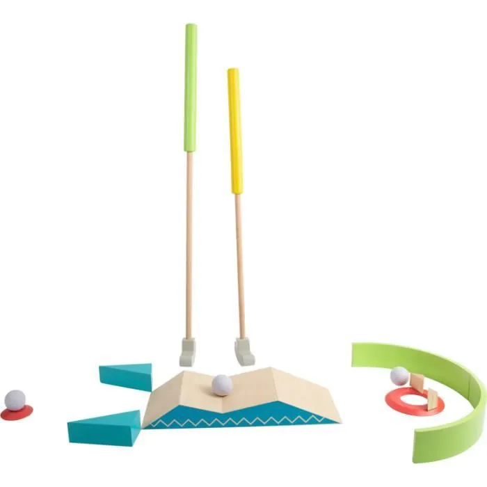 Mini golf en bois pour enfant - SMALL FOOT - Set de mini-golf avec obstacles - Multicolore - A partir de 5 ans-1