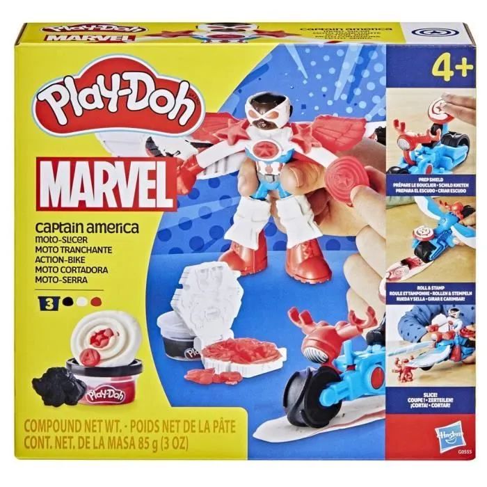 Play-Doh Captain America, coffret Moto tranchante avec figurine flexible, 3 accessoires et pâte à modeler, dès 4 ans, Marvel-7