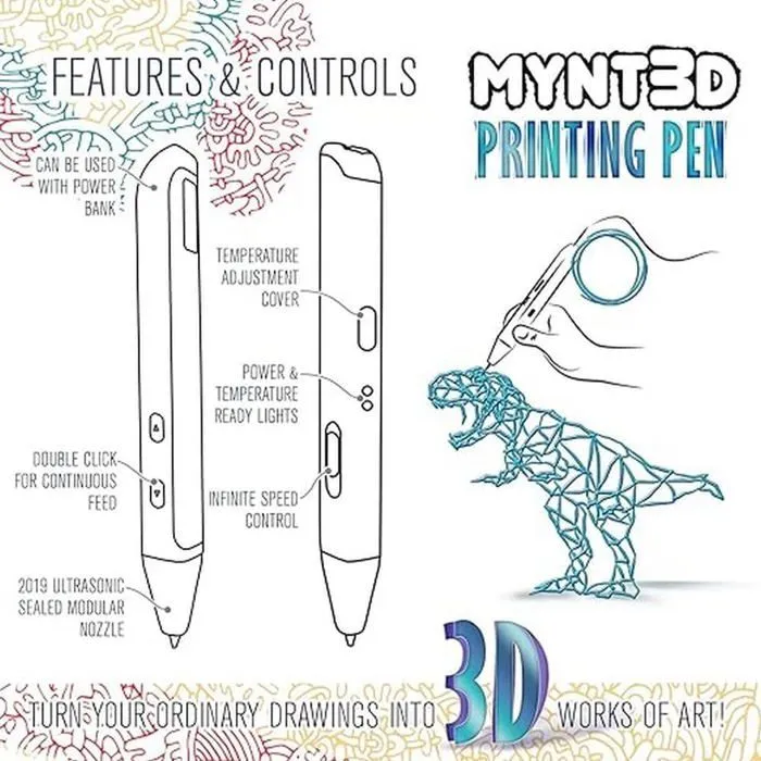 Kit de dessin Mynt3d - MP030-BK - Stylo Super 3D, stylo d'impression 3D compatible ABS et PLA 1,75 mm-3