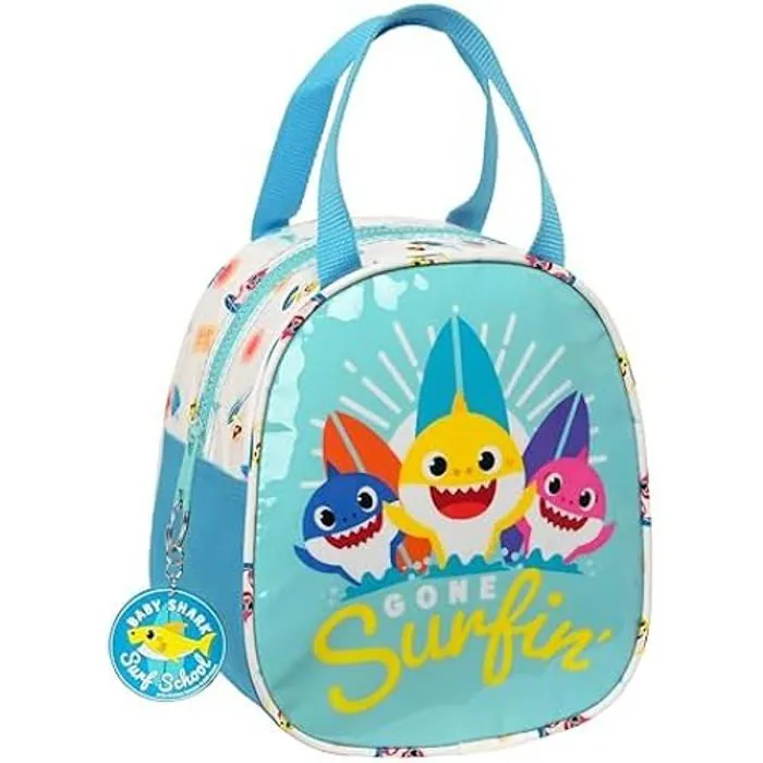 BABY SHARK SURFING Sac porte-collation, sac à goûter, qualité et résistance maximale, porte-nourriture, loisirs, 19 x 14 x 22 cm,-0