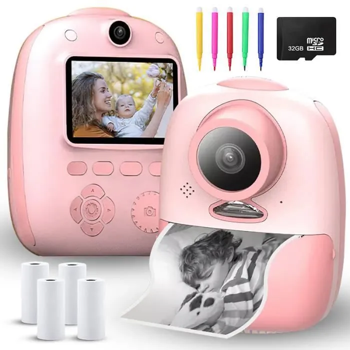 Appareil photo enfant D10 Polaroid appareil photo pour enfants Mini appareil photo numérique jouet cadeau pour enfants 1080P rose-0