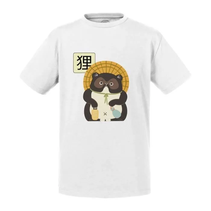 T-shirt Enfant Blanc Tanuki Raton-laveur Japon Asie Culture Illustration Kawai-0