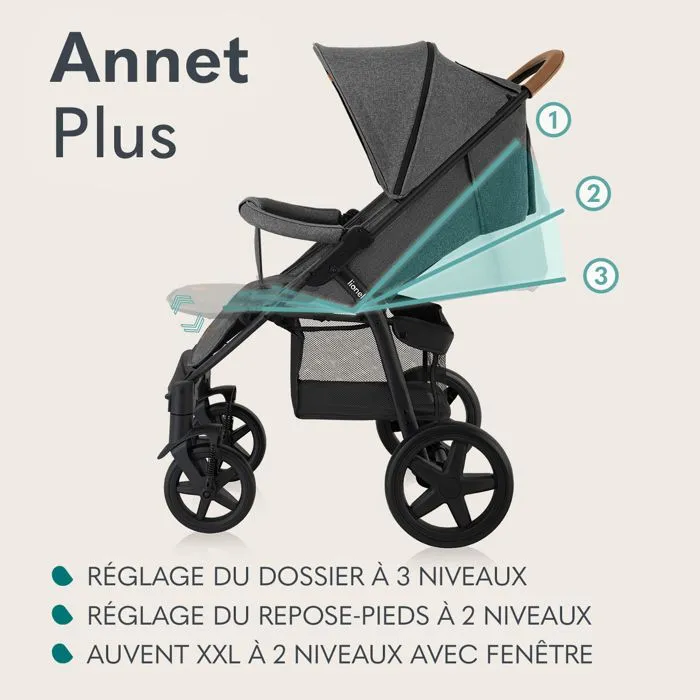 Poussette canne tout terrain LIONELO Annet Plus - Jusqu'à 22 kg - Grandes roues - Accessoires - Noir-2