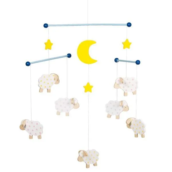 Mobile en bois - Goki - Petits moutons - Mixte - Bébé - Jaune-0