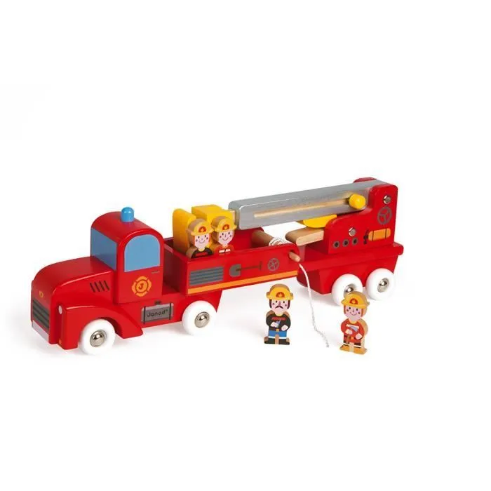 Camion de Pompiers Géant en Bois JANOD - Story - Pour Enfants dès 2 Ans - Rouge-0