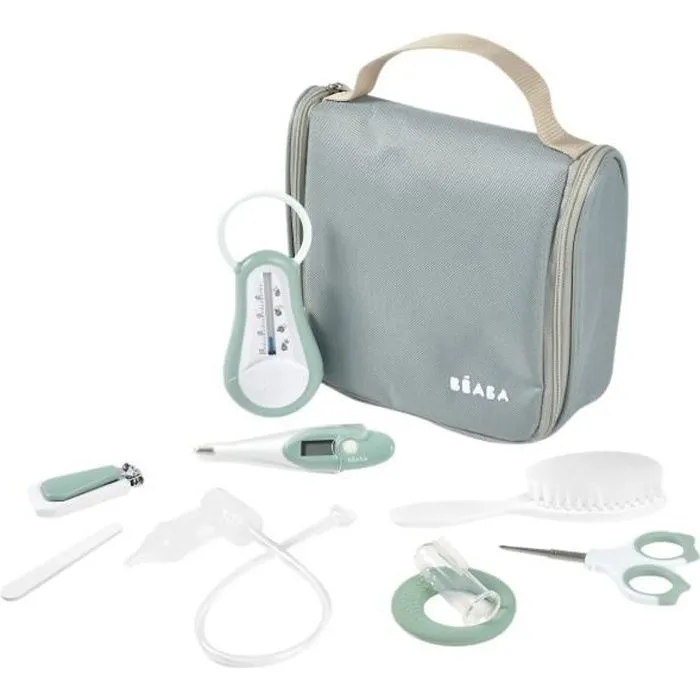 BEABA, Trousse de toilette bébé, nomade, 9 accessoires, vert sauge-0