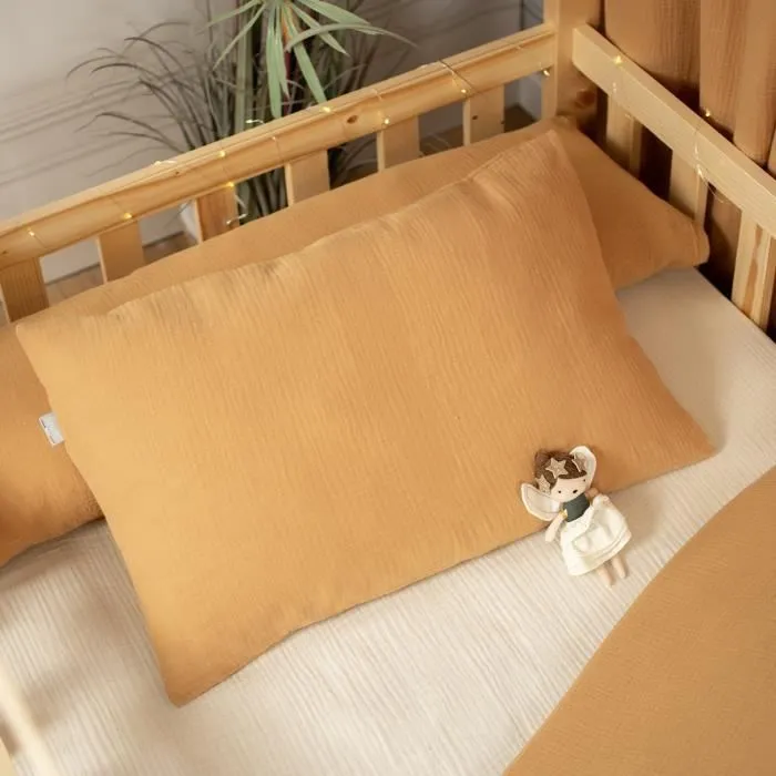 Housse en gaze de coton pour traversin plat Jeanne 160 cm Camel-2