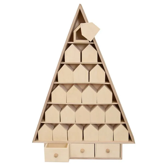 Calendrier de l'avent sapin de Noël en bois 52 x 35 cm-2