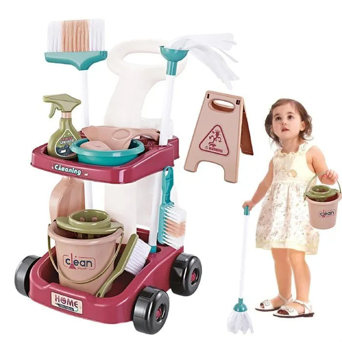 Ensemble De Nettoyage pour Enfant PIMPIMSKY 17 Pièces Jeu de Rôle Jouet Ménager Jouet d'imitation Chariot de Ménage Enfant-1