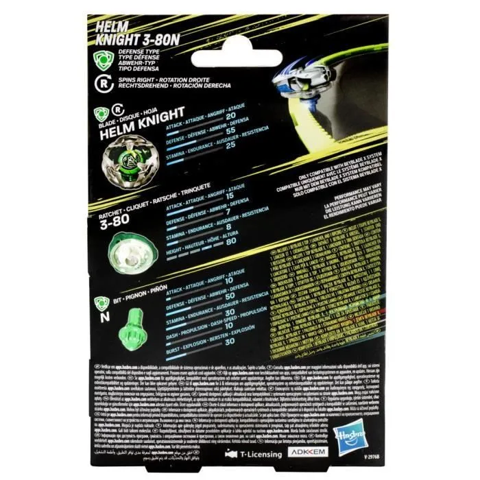 Beyblade X, Starter Pack Helm Knight 3-80N avec toupie de compétition à rotation droite de type défense et lanceur, à partir de 8 an-4
