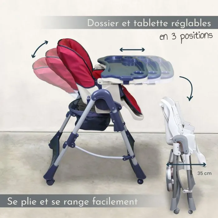 Chaise haute bébé pliable réglable hauteur dossier tablette - Ptit - Lou - Monsieur Bébé-1