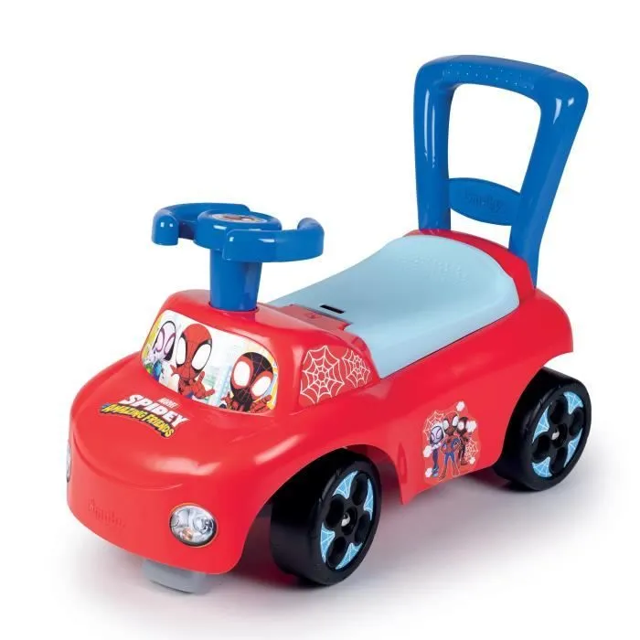 Bebeboutik Smoby Porteur auto Spidey Fonction Trotteur Coffre a jouets Butees anti bascule