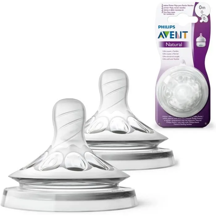 Philips Avent Lot de 2 tétines pour biberons Natural débit nouveau-né pour les bébés de 0 mois et + (Modèle SCF040/27)-0