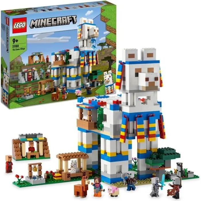 LEGO 21188 Minecraft Le Village Lama, Jouet de Maison, avec Figurines Animaux, Mobs Minecraft et Épée, Cadeau Enfants 9 Ans-0
